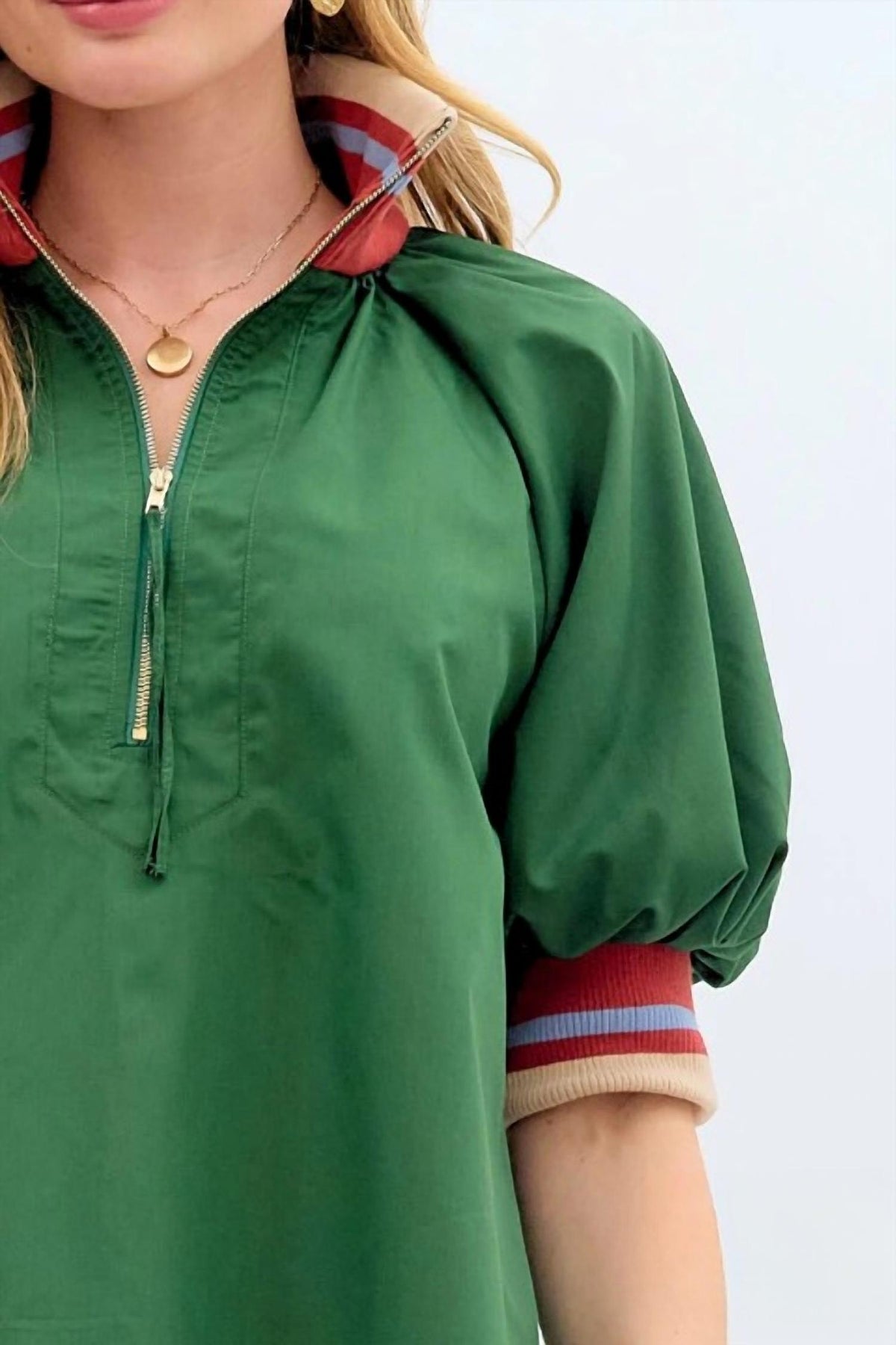 Entro - Callie Contrast Collar Half Zip Top