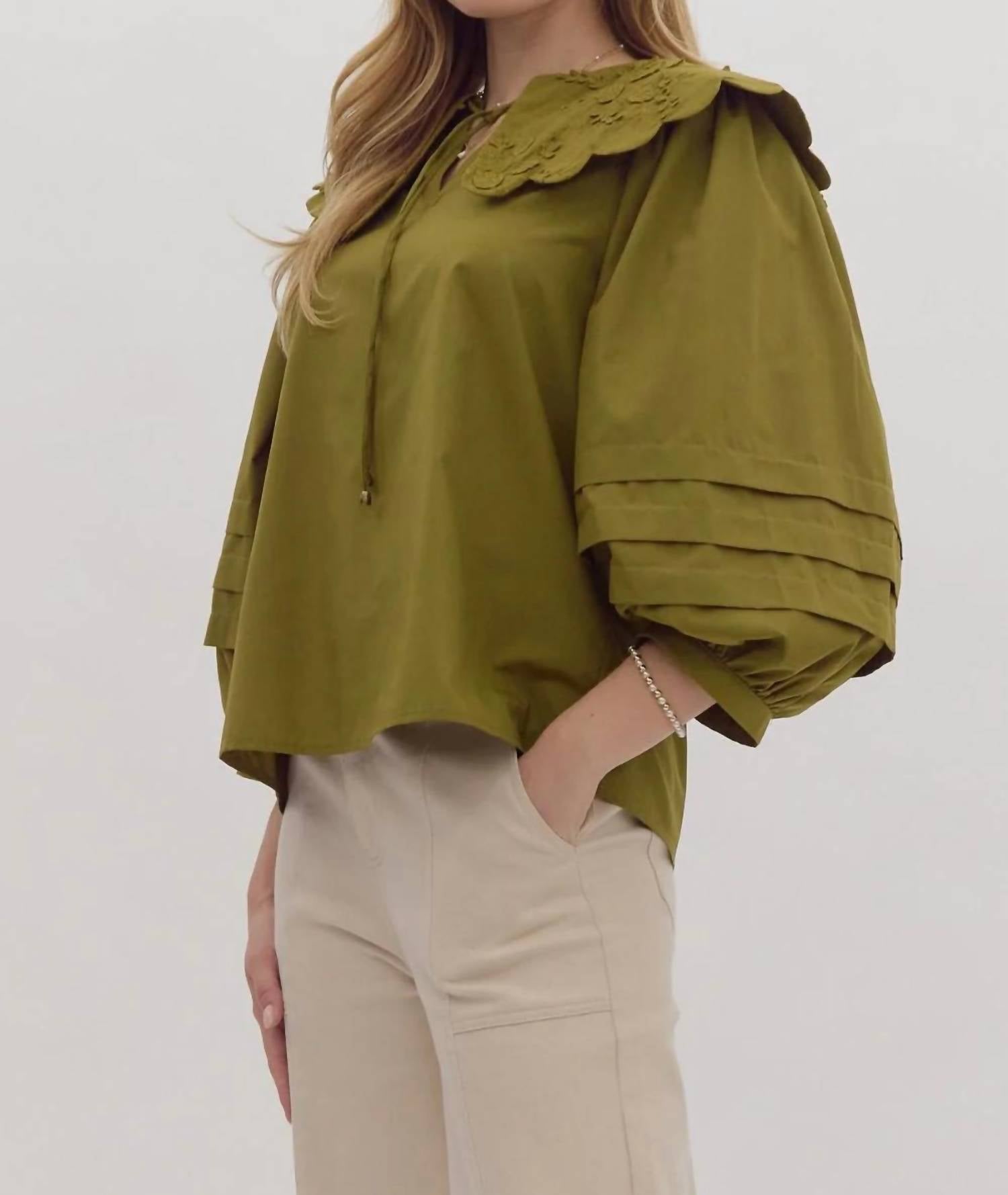 Entro - Catarina Collared Blouse - blouses - clothing - green