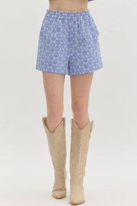 Entro - Chambray Denim Embroidered Shorts