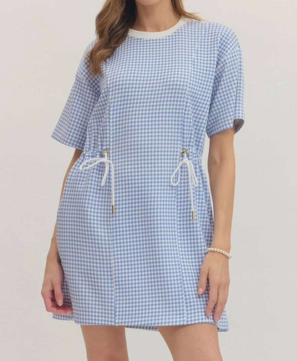 Entro - Checked Drawstring Mini Dress