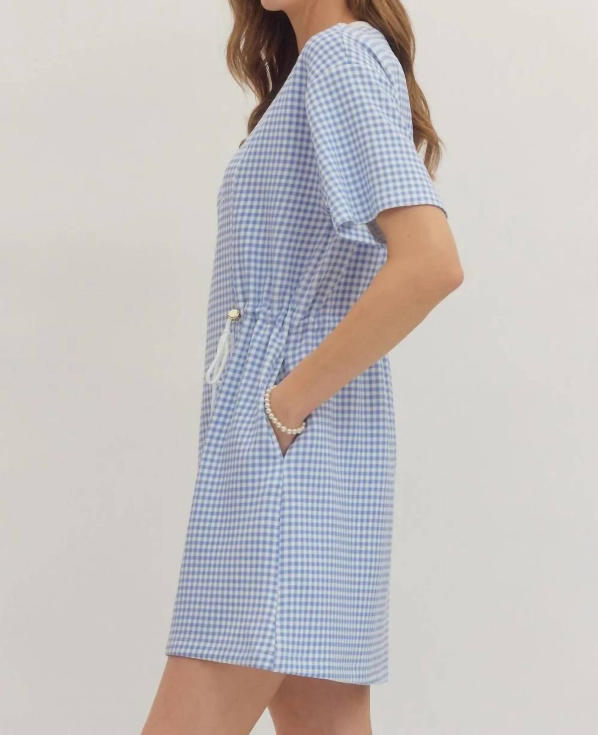 Entro - Checked Drawstring Mini Dress