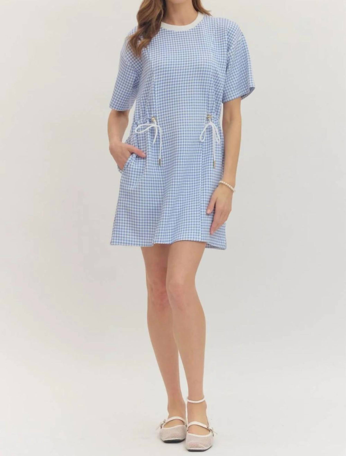Entro - Checked Drawstring Mini Dress