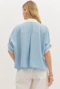 Entro - Collared Dolman Sleeve Pullover Top