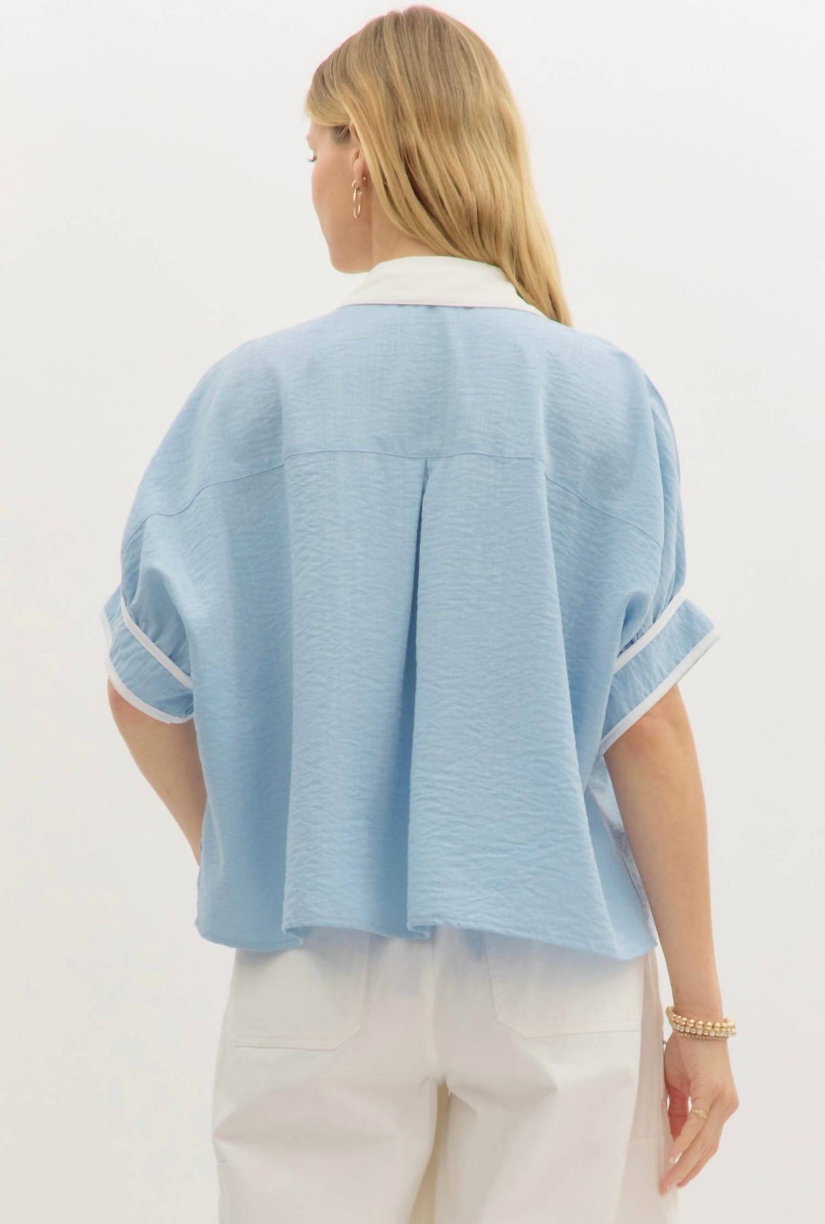Entro - Collared Dolman Sleeve Pullover Top
