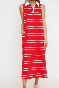 Entro - Collared Striped Midi Dress