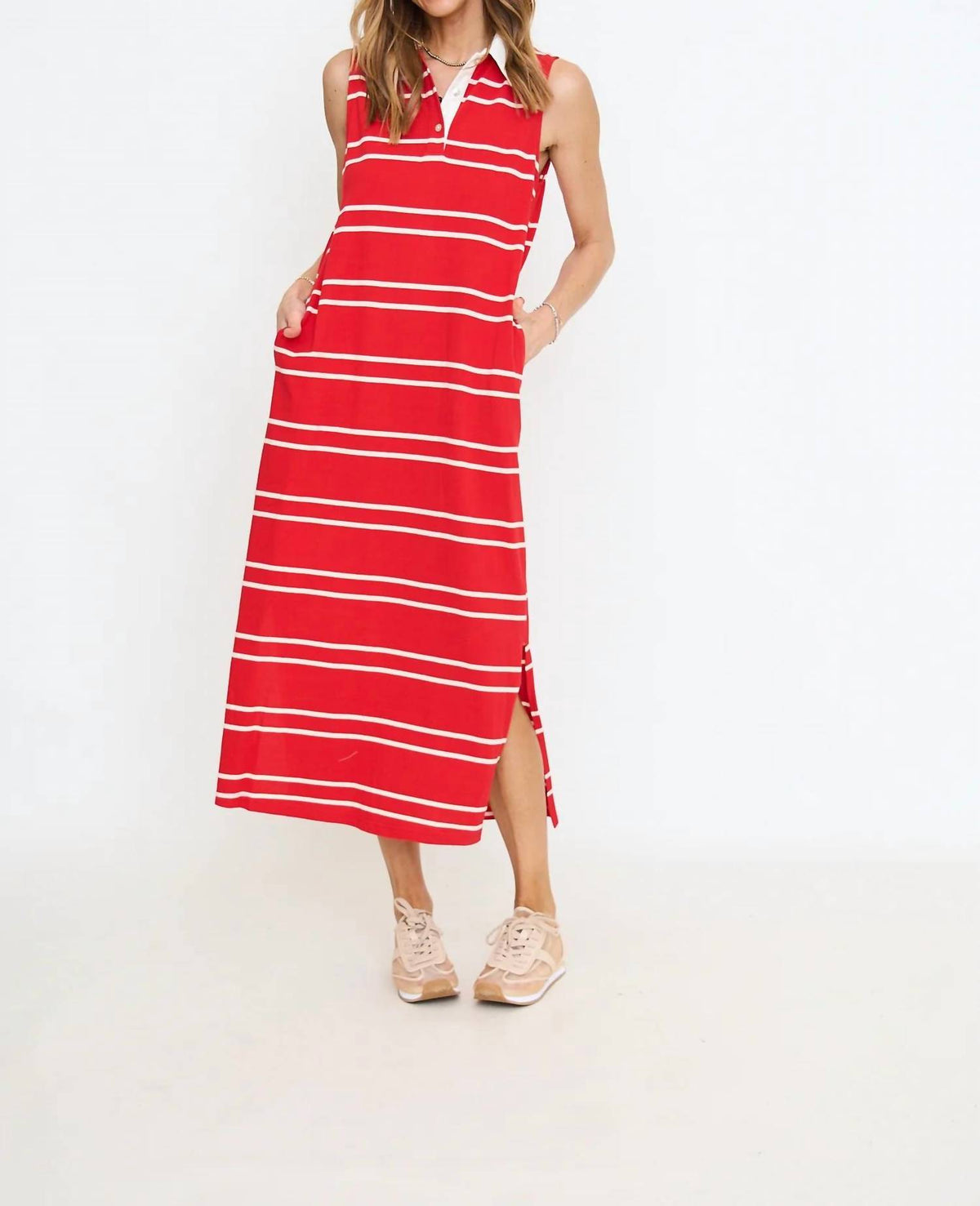 Entro - Collared Striped Midi Dress