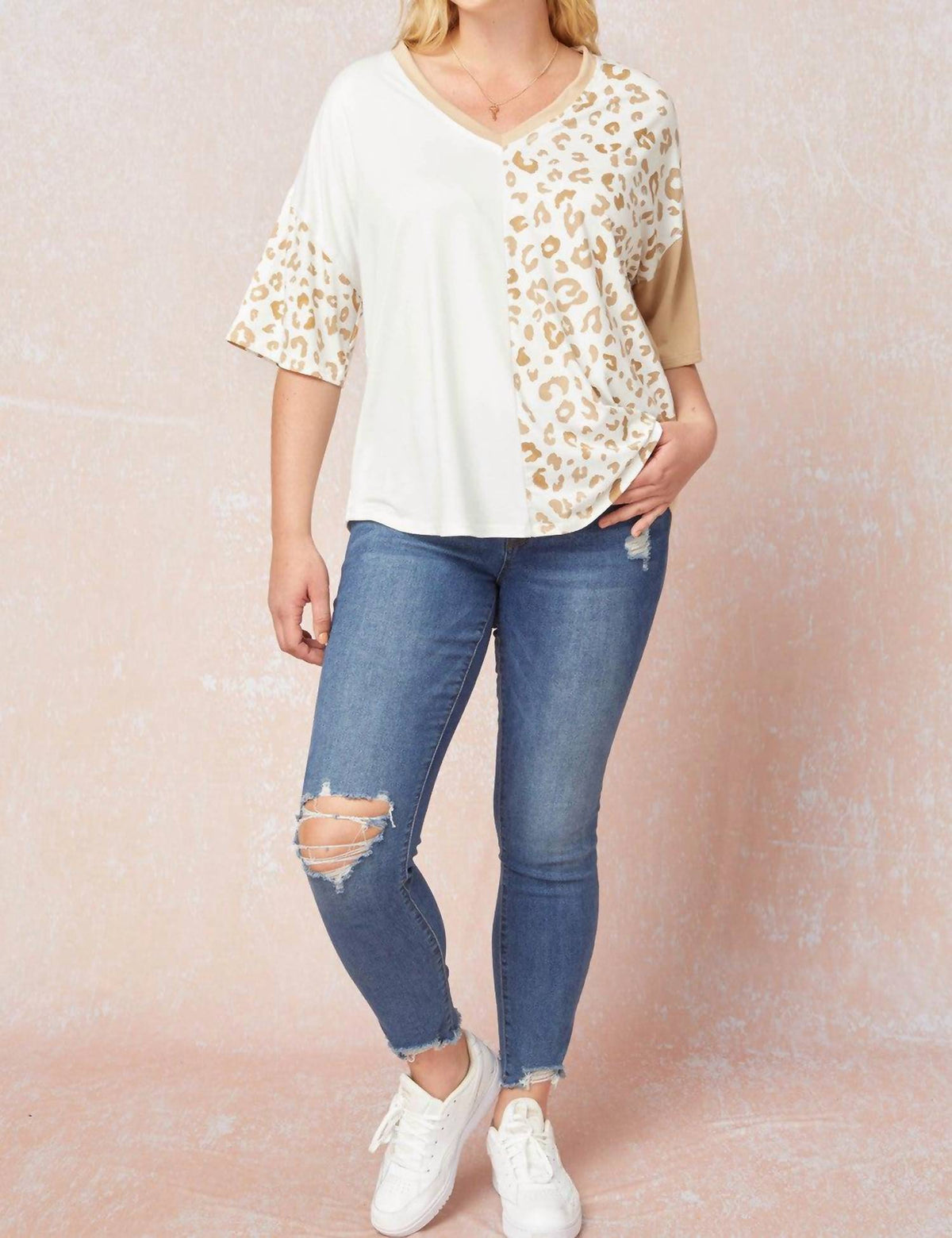 Entro - Color Block Leopard Top