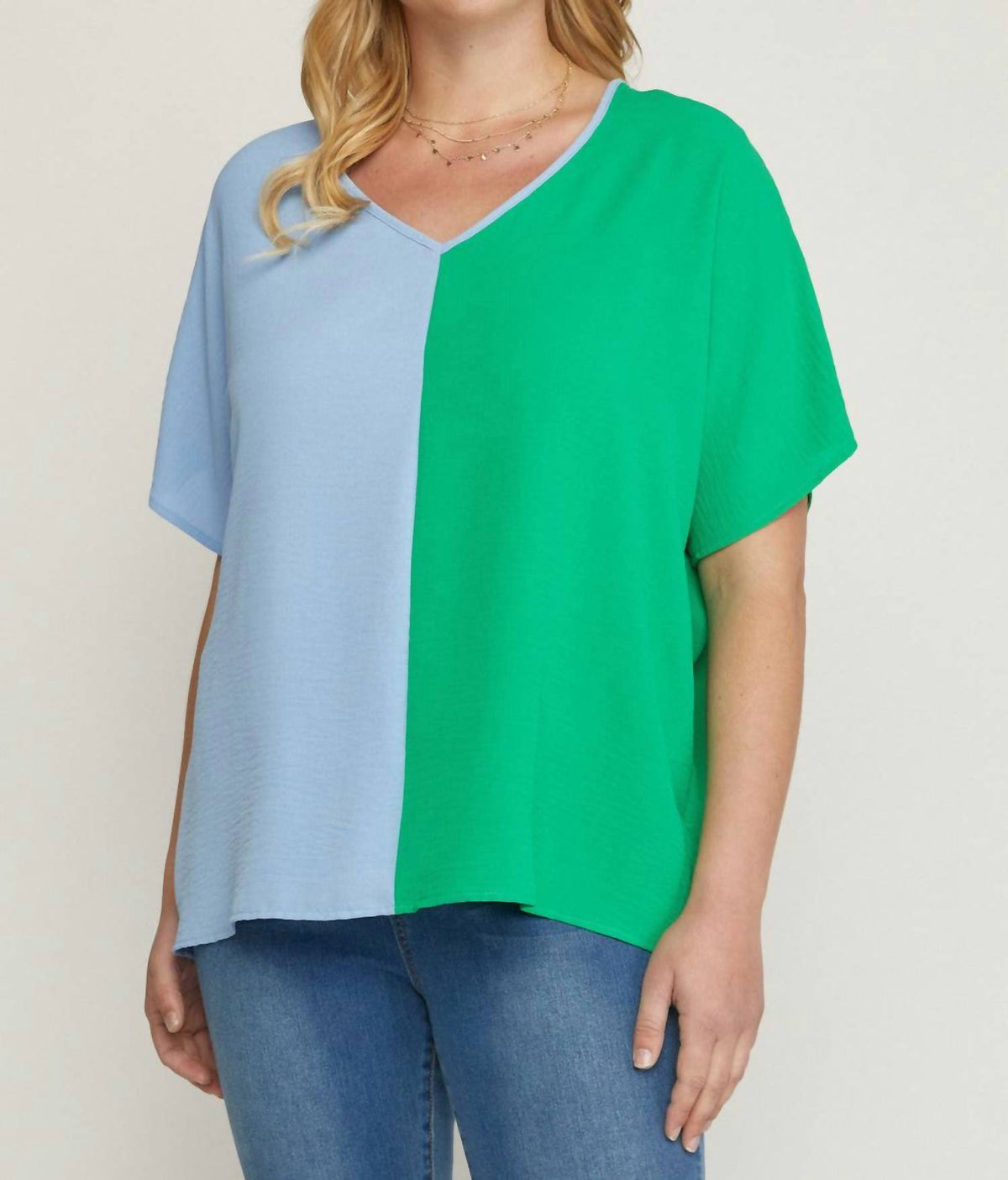 Entro - Color Block V-neck Top
