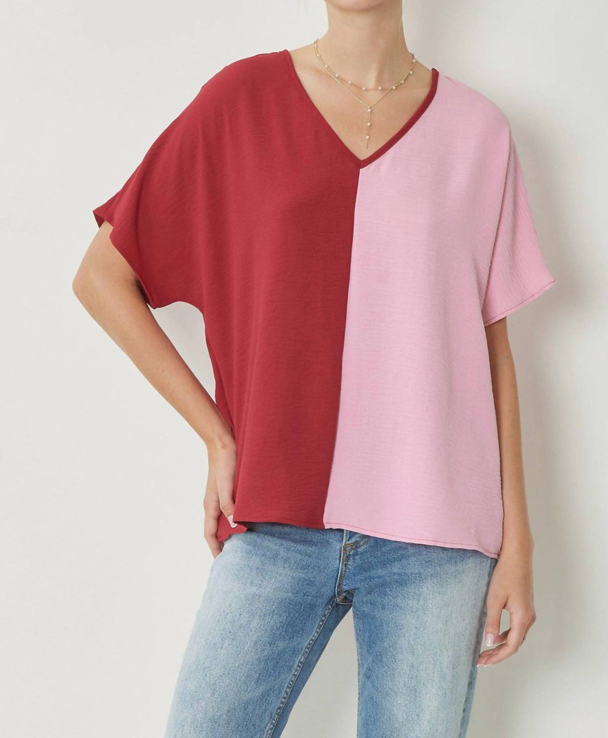 Entro - Color Block V-neck Top
