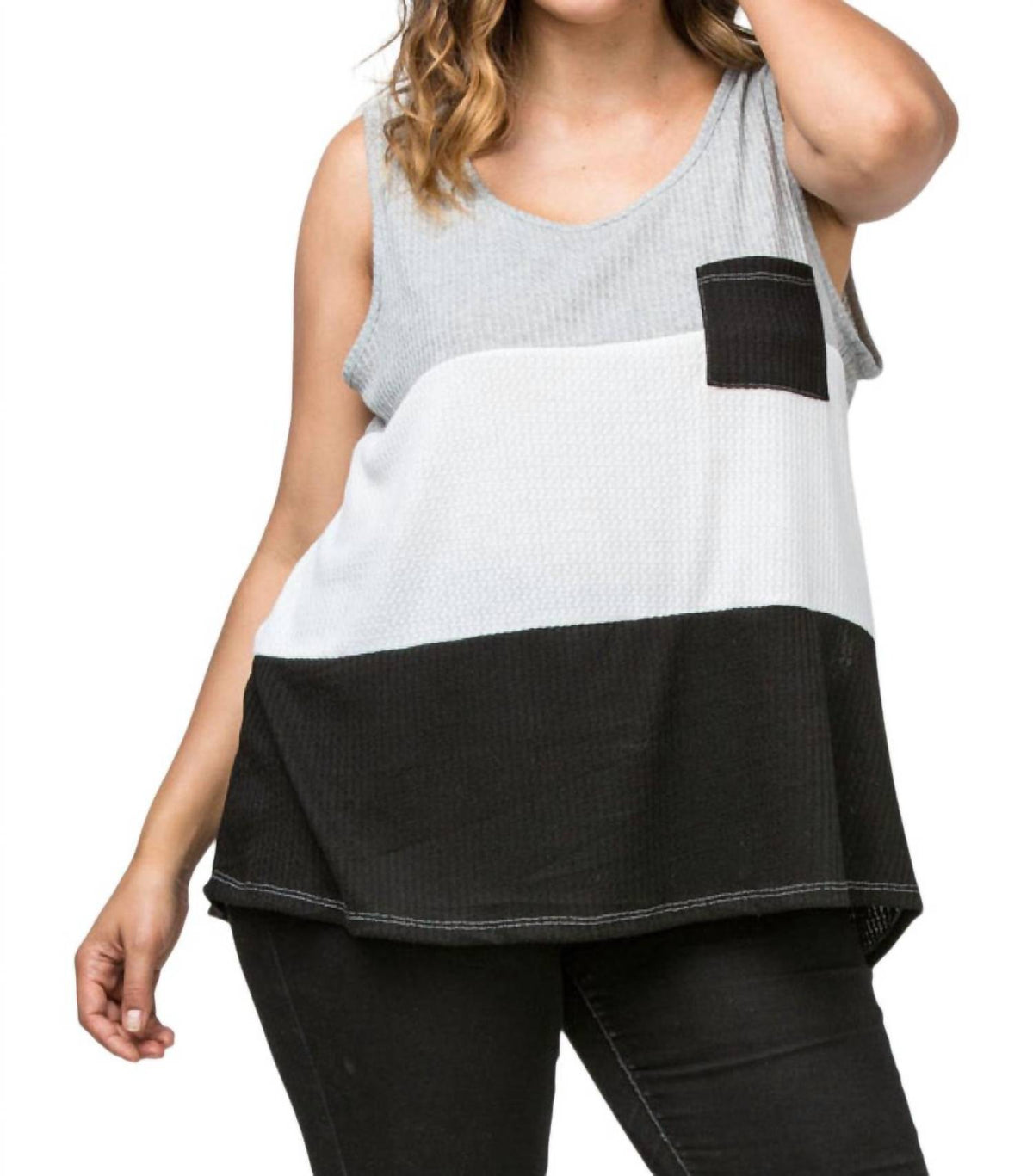 Entro - Color Block Waffle Knit Tank Top