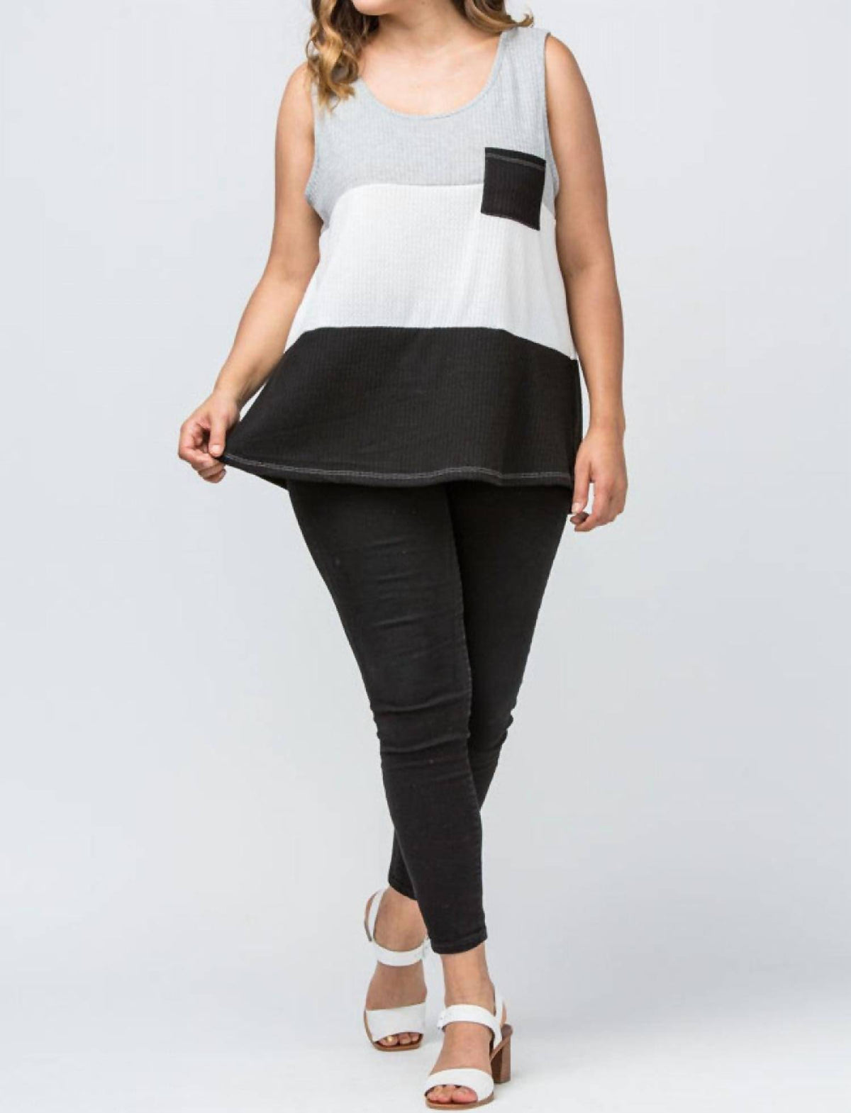 Entro - Color Block Waffle Knit Tank Top