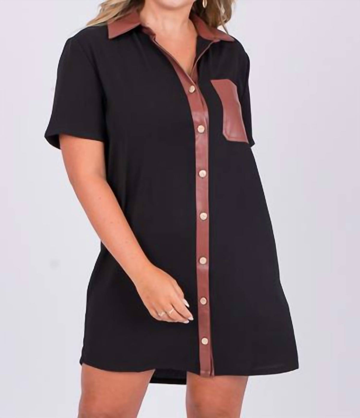 Entro - Colorblock Collared Button Up Mini Dress