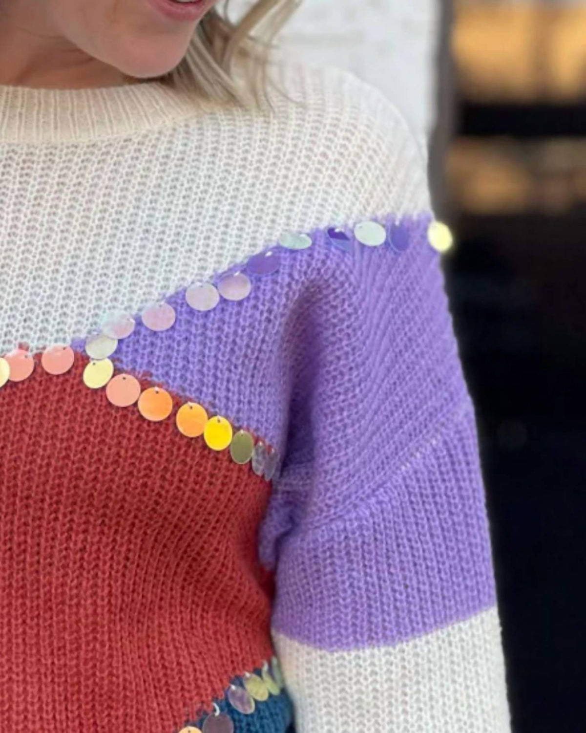 Entro - Colorblock Sequin Sweater