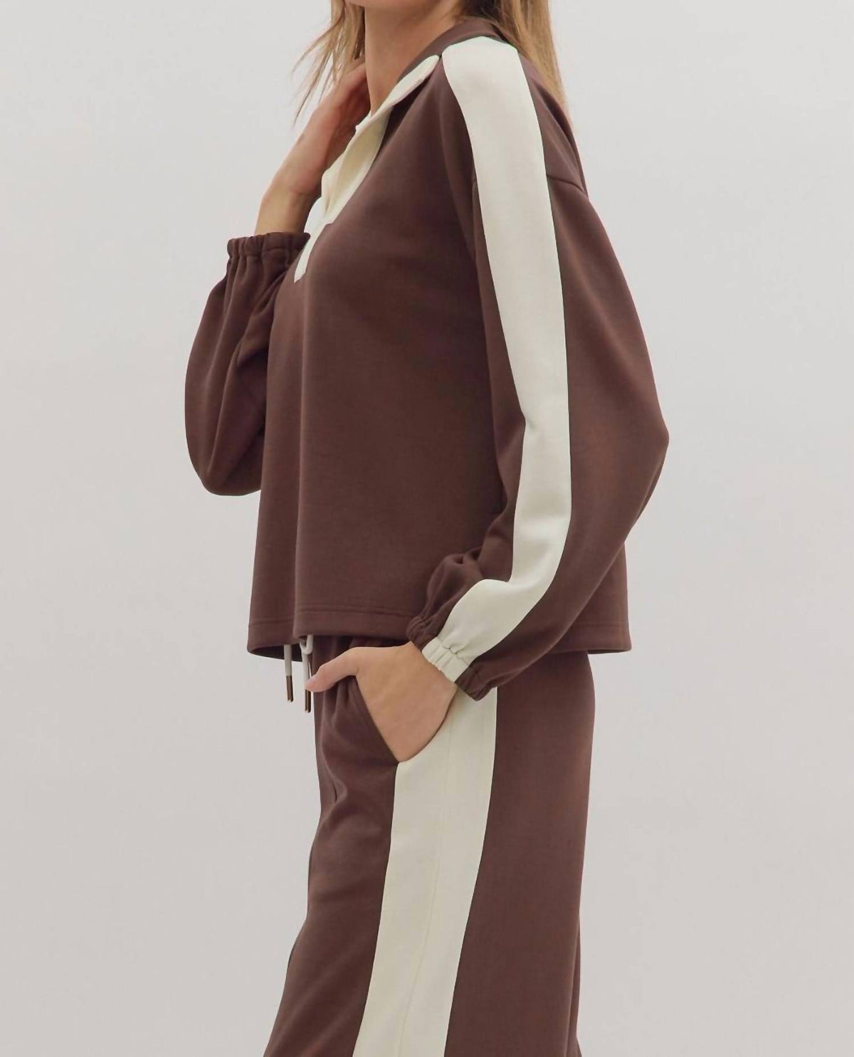 Entro - Contrast Collar Pant Set
