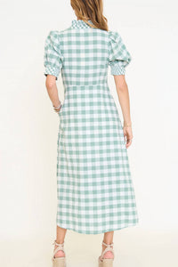 Entro - Contrast Gingham Button Down Midi Dress
