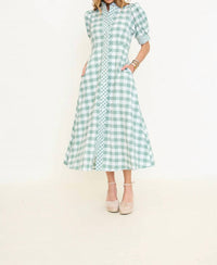Entro - Contrast Gingham Button Down Midi Dress