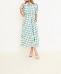 Entro - Contrast Gingham Button Down Midi Dress