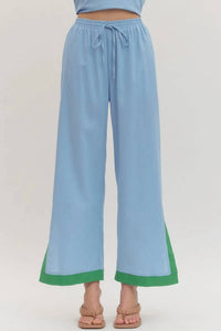 Entro - Contrast Hem Solid Wide Leg Pants