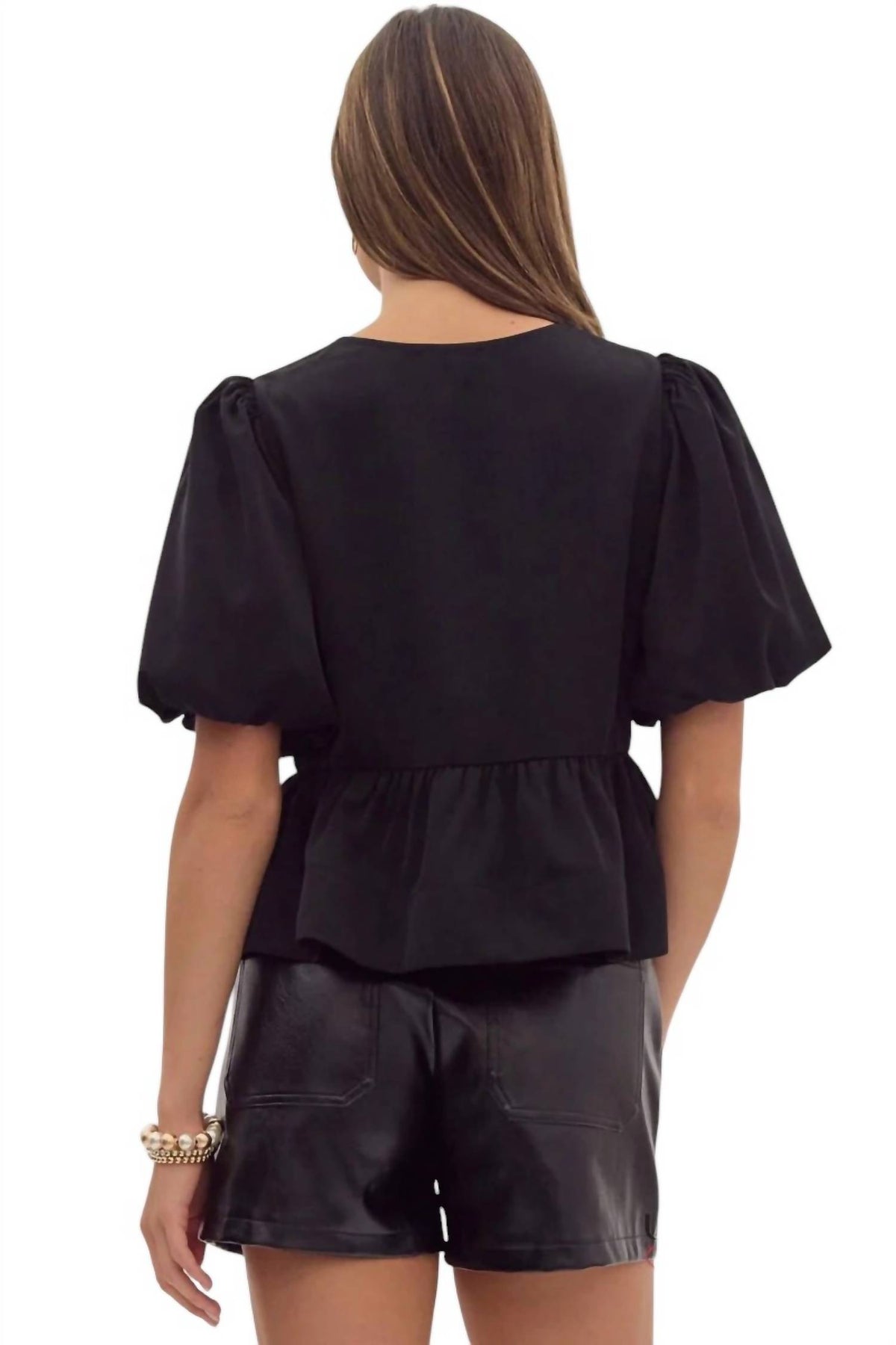 Entro - Danielle Puff Sleeves Bow Detail Top
