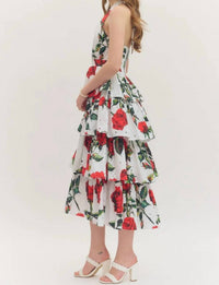 Entro - Delta Rose Eyelet Tiered Midi Dress
