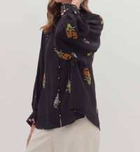 Entro - Embroidered Botanical Long Sleeve Top