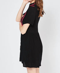 Entro - Embroidered & Tassel Mini Dress - black - clothing - cotton - blend