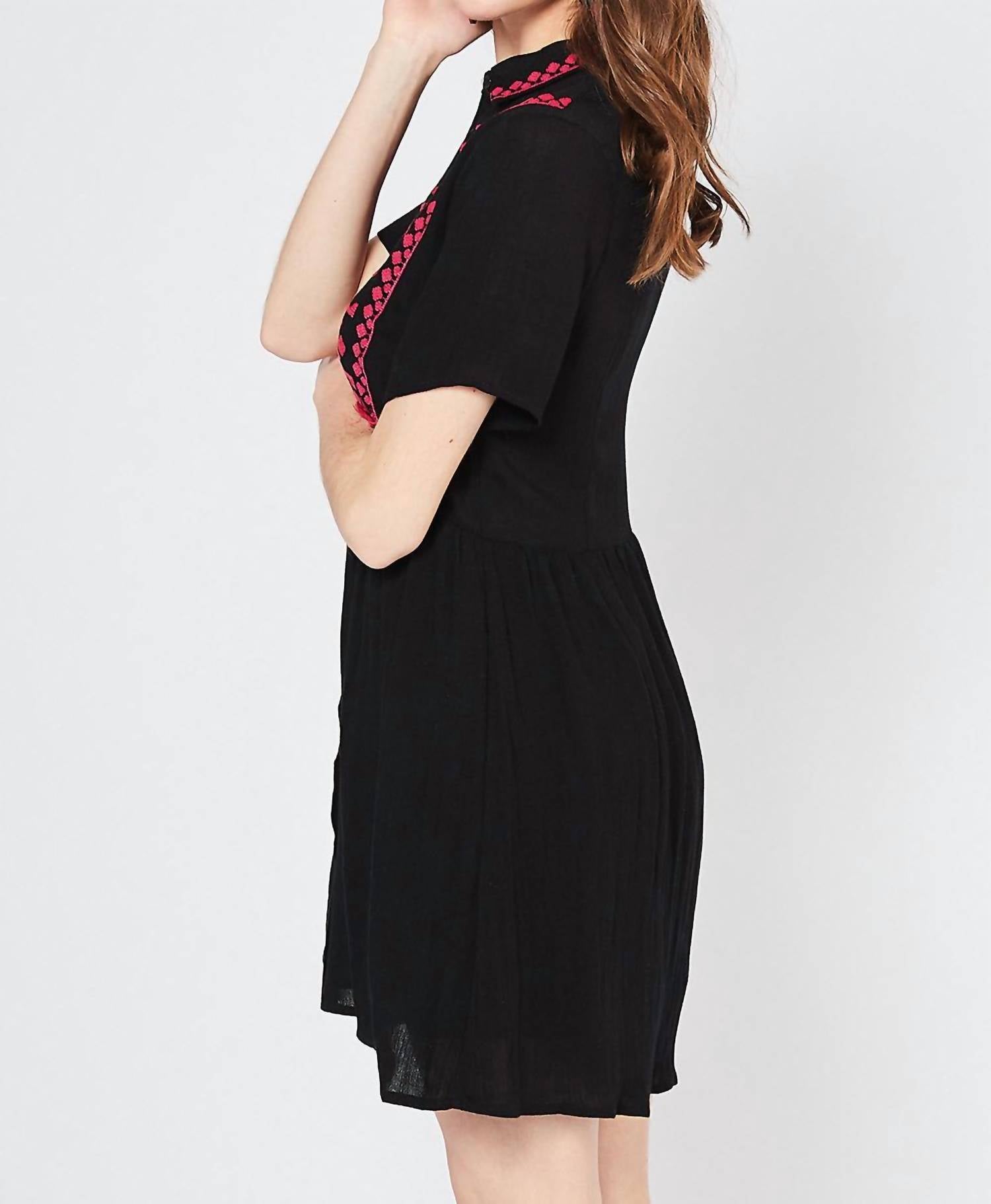 Entro - Embroidered & Tassel Mini Dress - black - clothing - cotton - blend