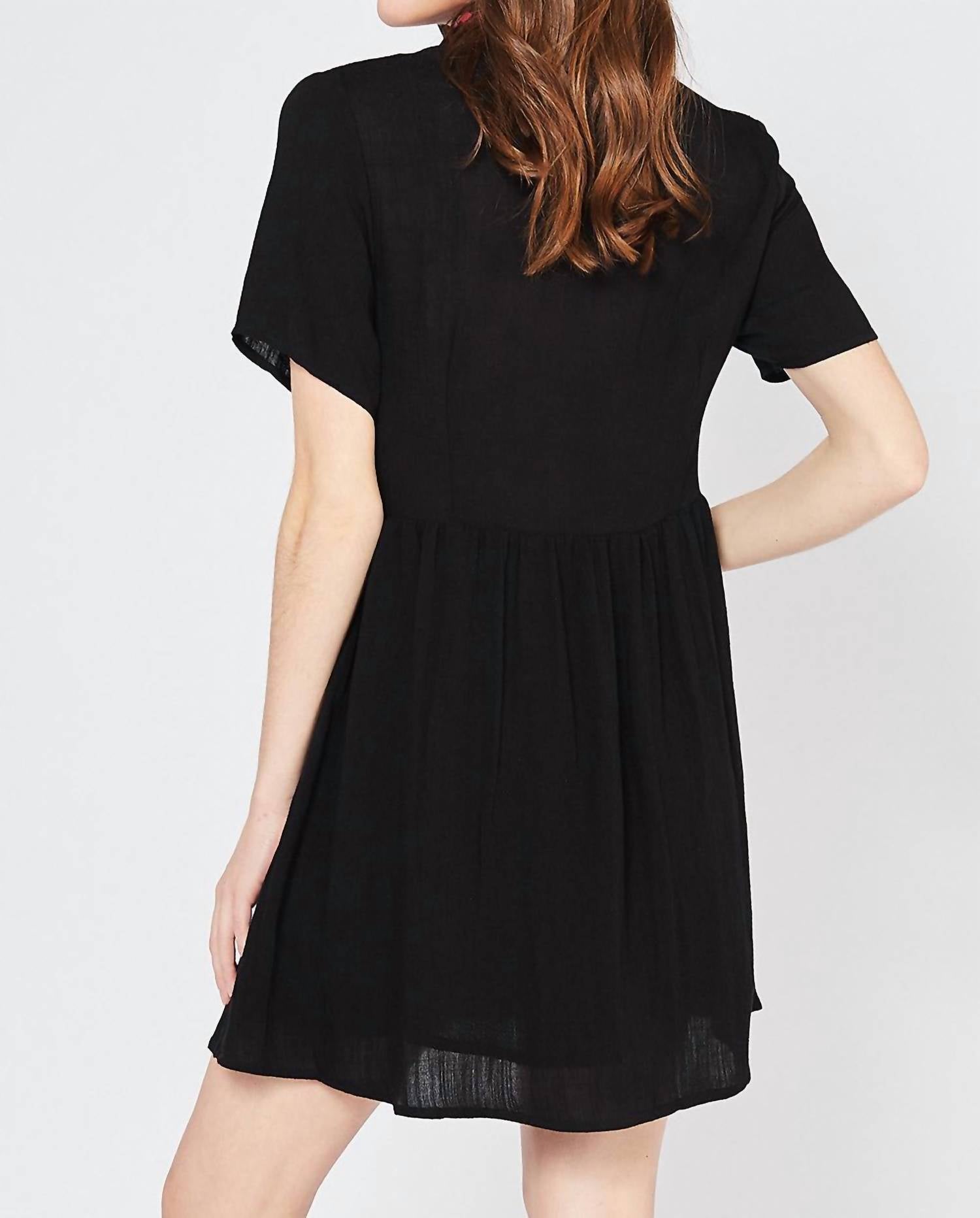 Entro - Embroidered & Tassel Mini Dress - black - clothing - cotton - blend