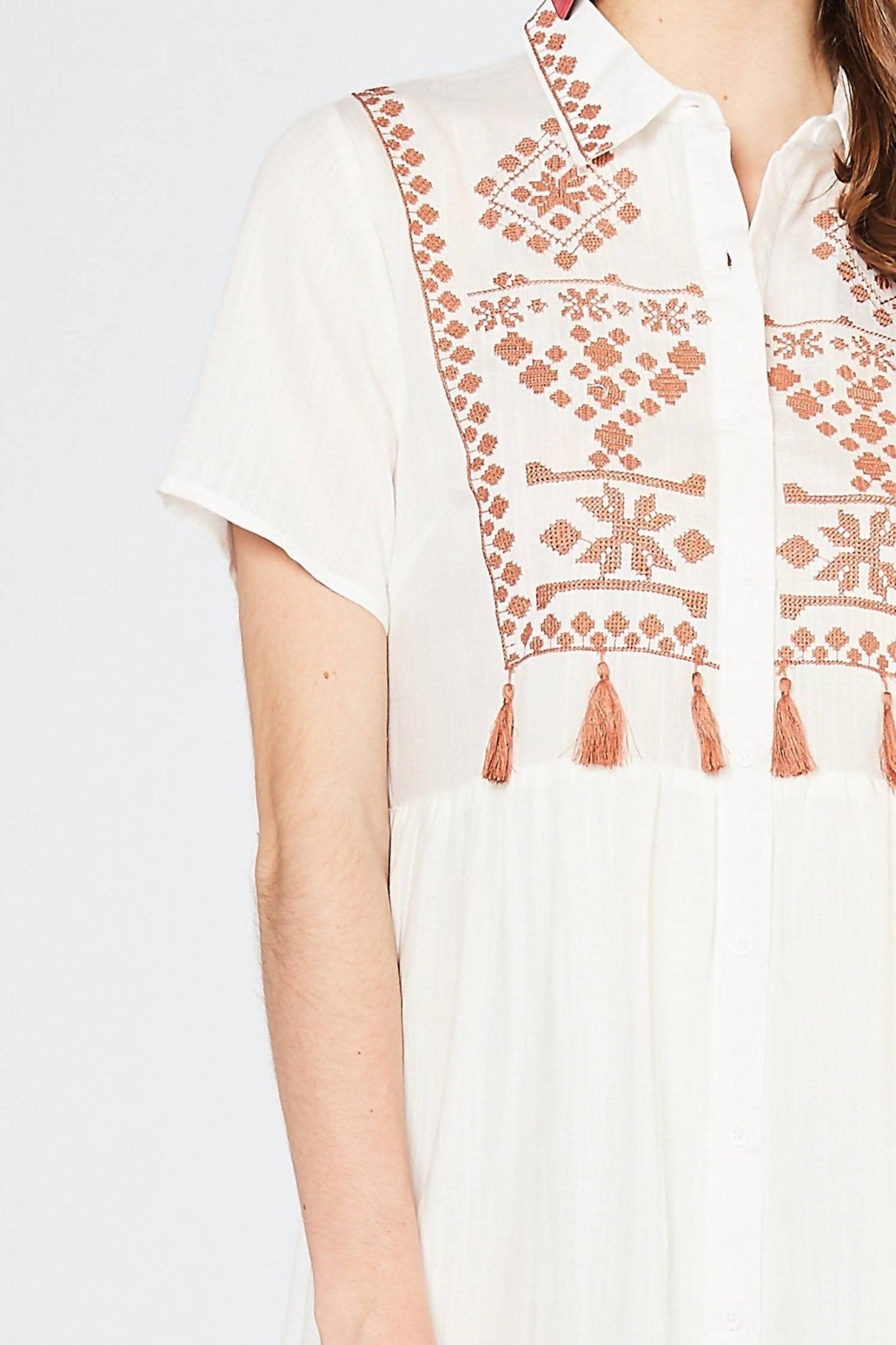 Entro - Embroidered & Tassel Mini Dress - clothing - collection:Graddresses(Auto) - cotton - blend