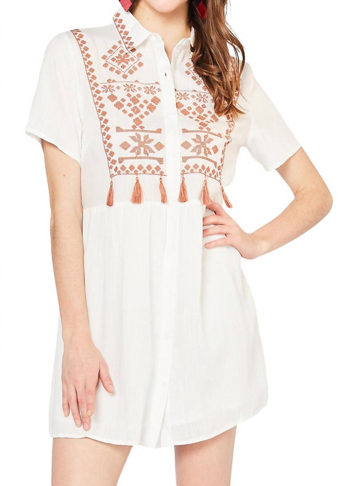 Entro - Embroidered & Tassel Mini Dress - clothing - collection:Graddresses(Auto) - cotton - blend