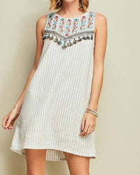 Entro - Embroidered Tassel Mini Dress
