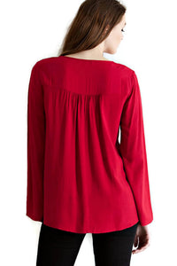 Entro - Embroidered Tassel Tie Top