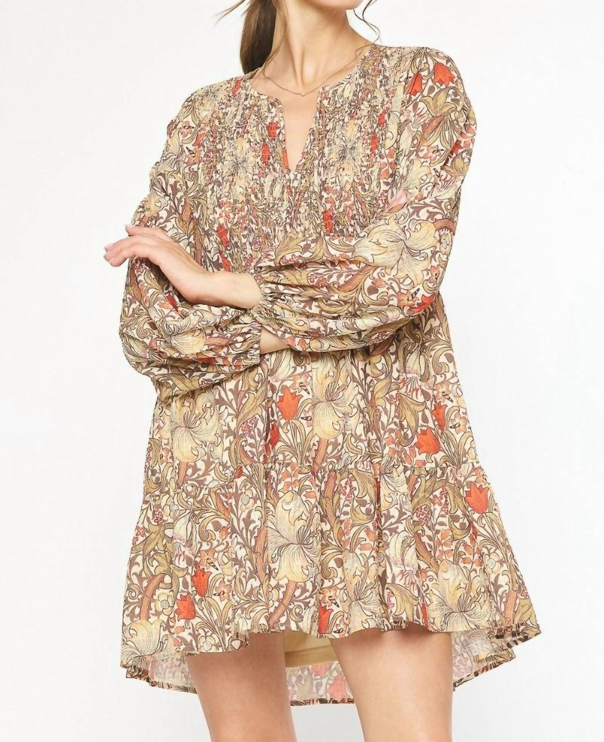 Entro - Fall Floral Long-sleeved Dress