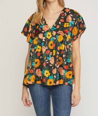 Entro - Floral Babydoll Flutter Sleeve Top