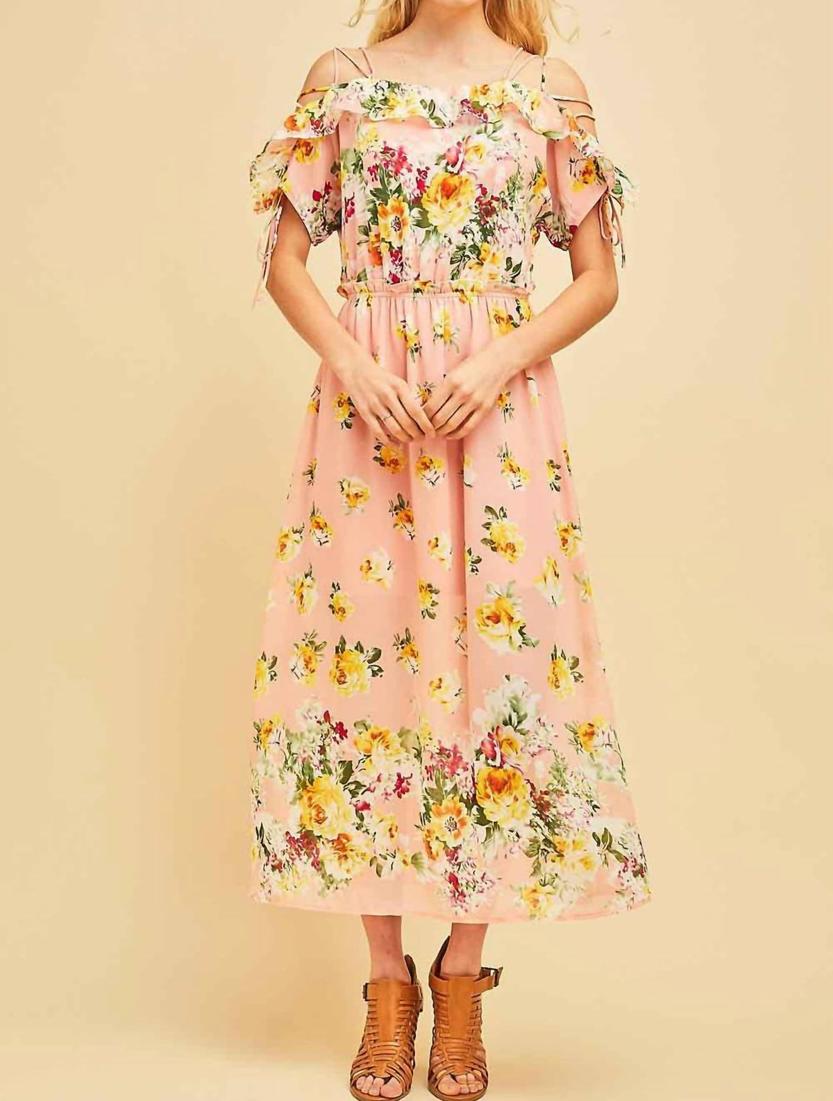 Entro - Floral Lace Up Maxi Dress