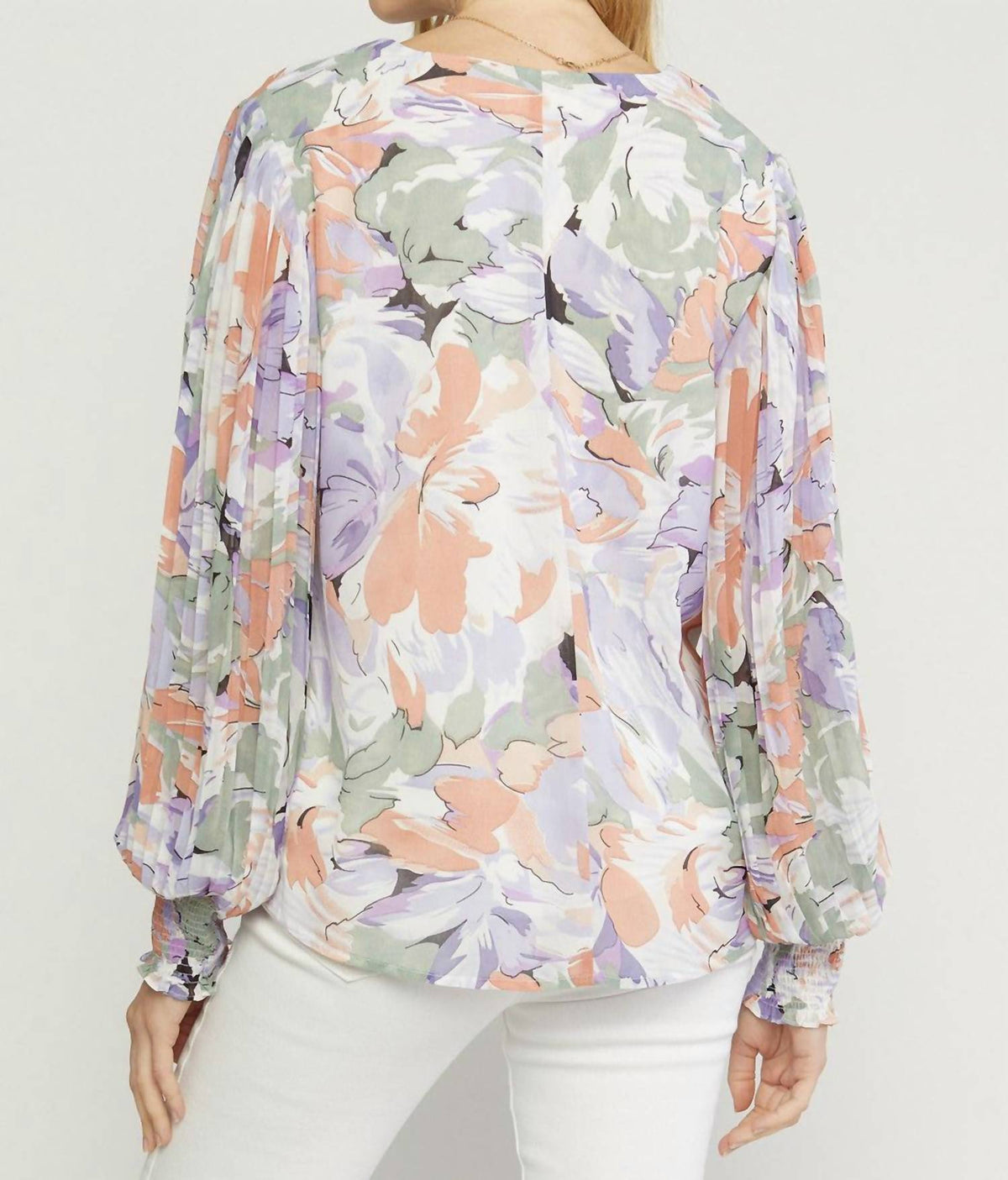 Entro - Floral Pleated Sleeve Blouse