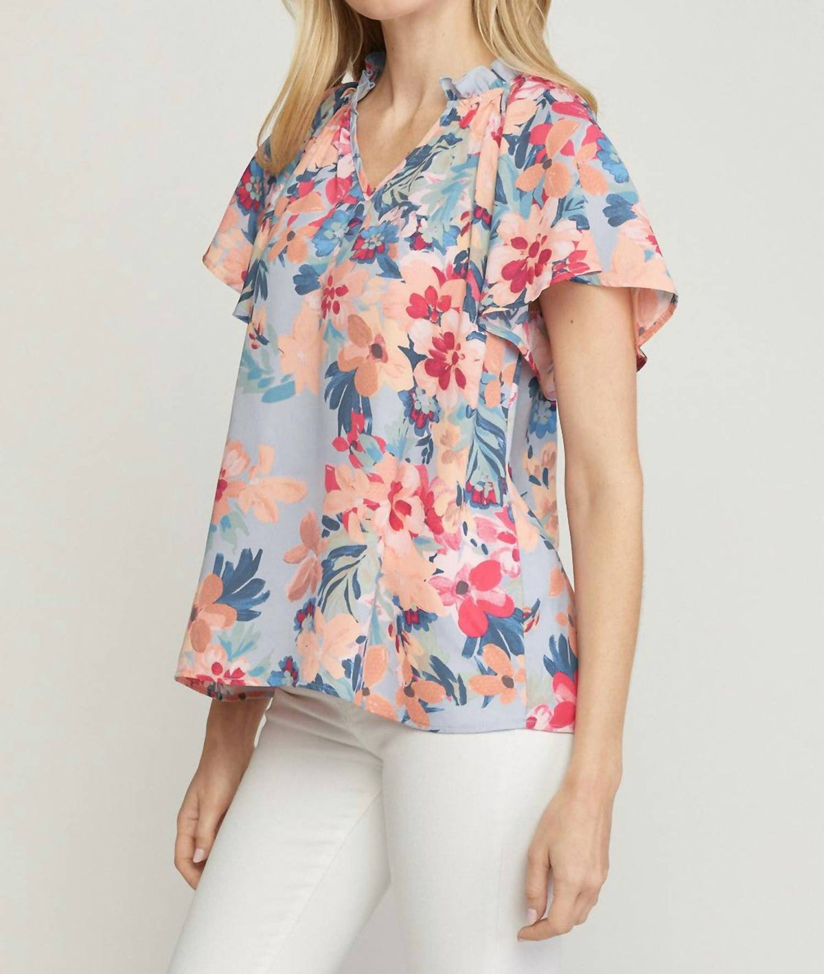 Entro - Floral Potter Sleeve Shirt