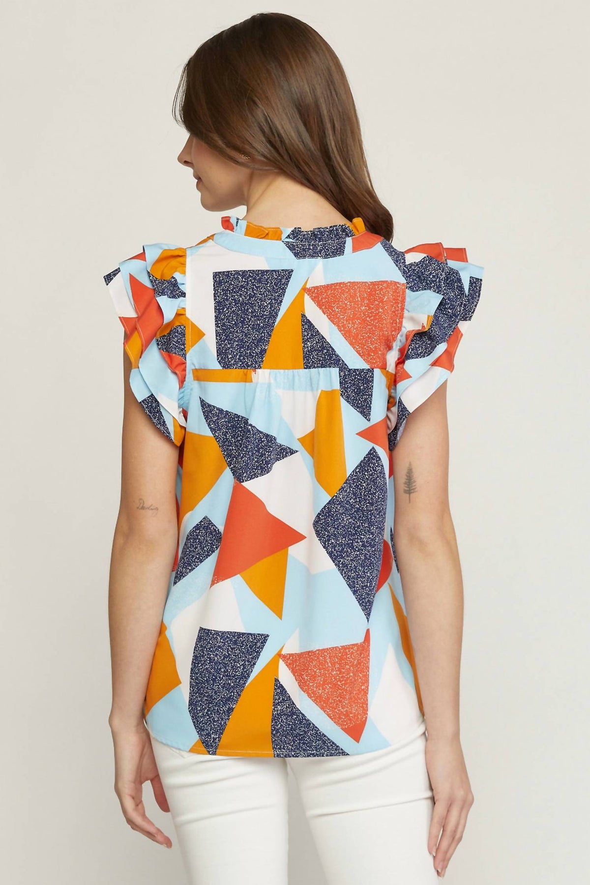 Entro - Geometric Ruffle Sleeve Top