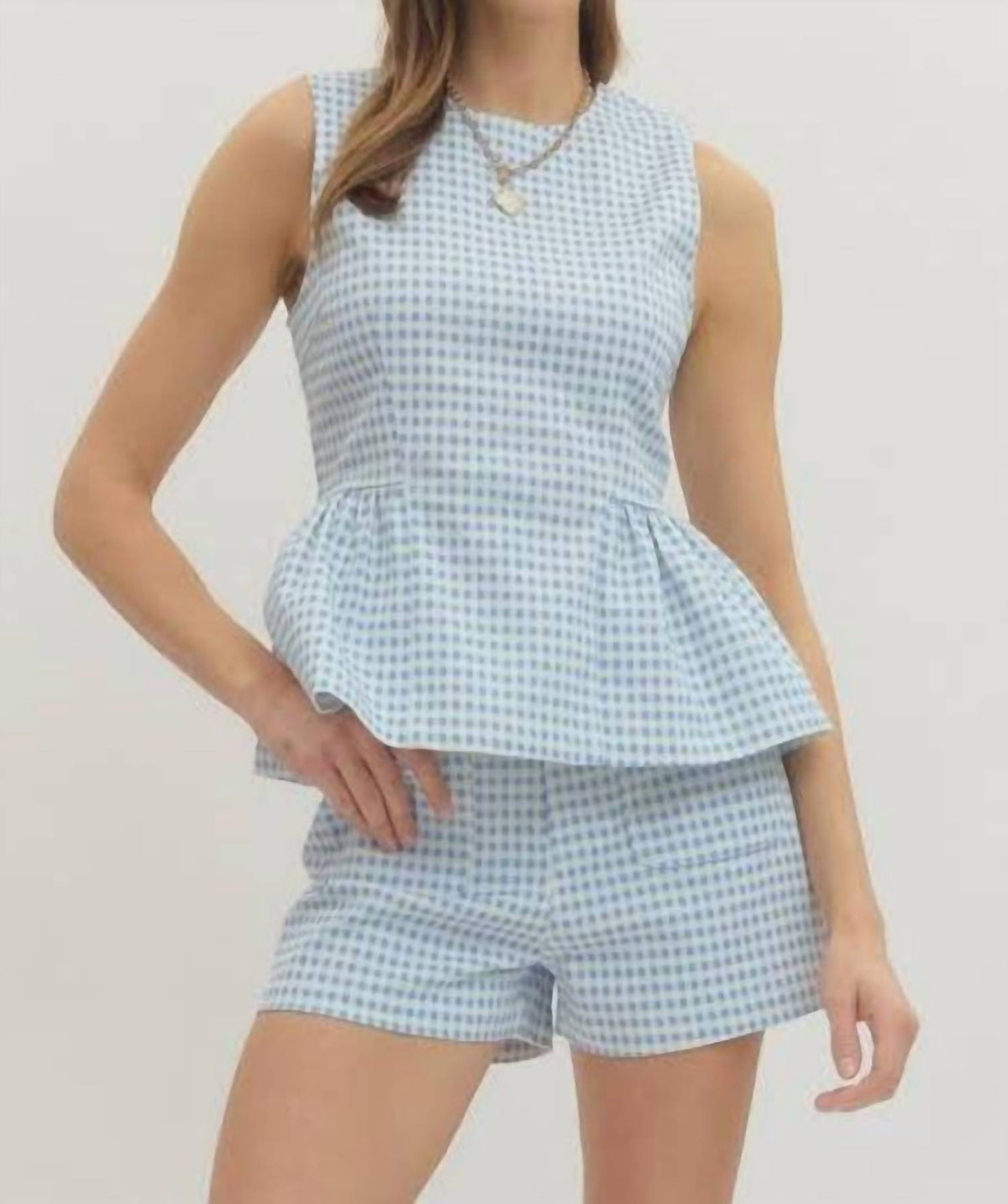 Entro - Gingham Peplum Short Set