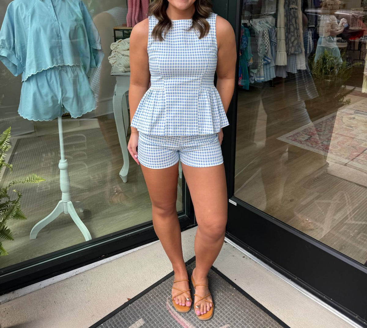 Entro - Gingham Peplum Short Set