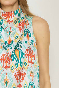 Entro - High Neck Drape Print Top