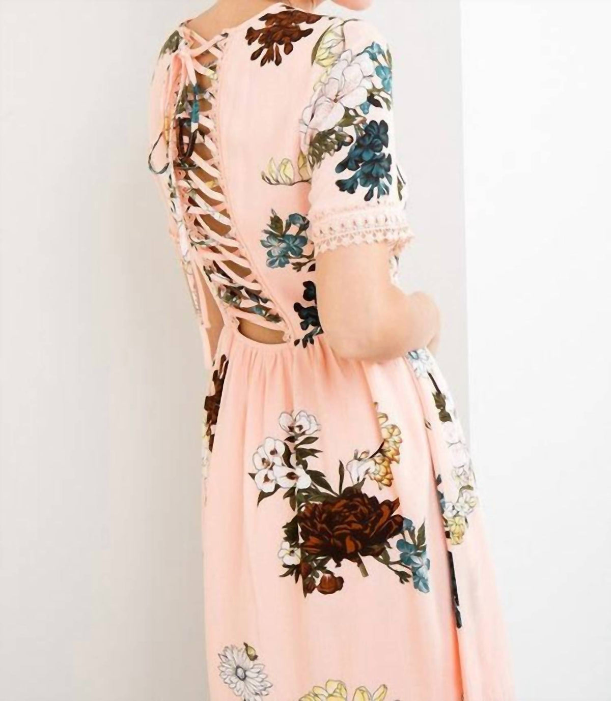 Entro - Lace Up Floral Mini Dress