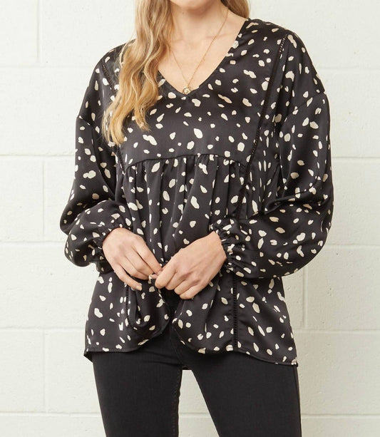 Entro - Leopard & Babydoll Blouse - black - blouses - clothing