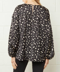 Entro - Leopard & Babydoll Blouse - black - blouses - clothing