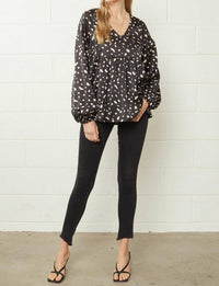 Entro - Leopard & Babydoll Blouse - black - blouses - clothing