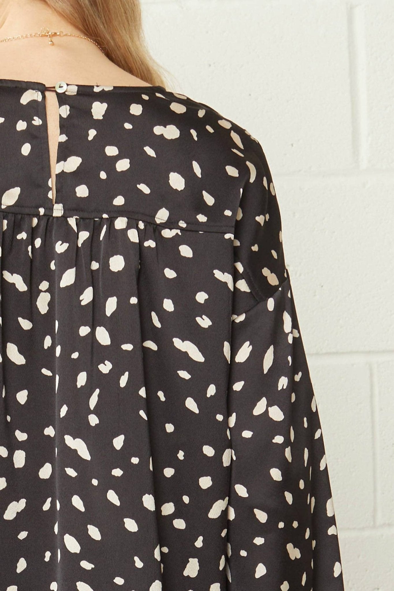 Entro - Leopard & Babydoll Blouse - black - blouses - clothing