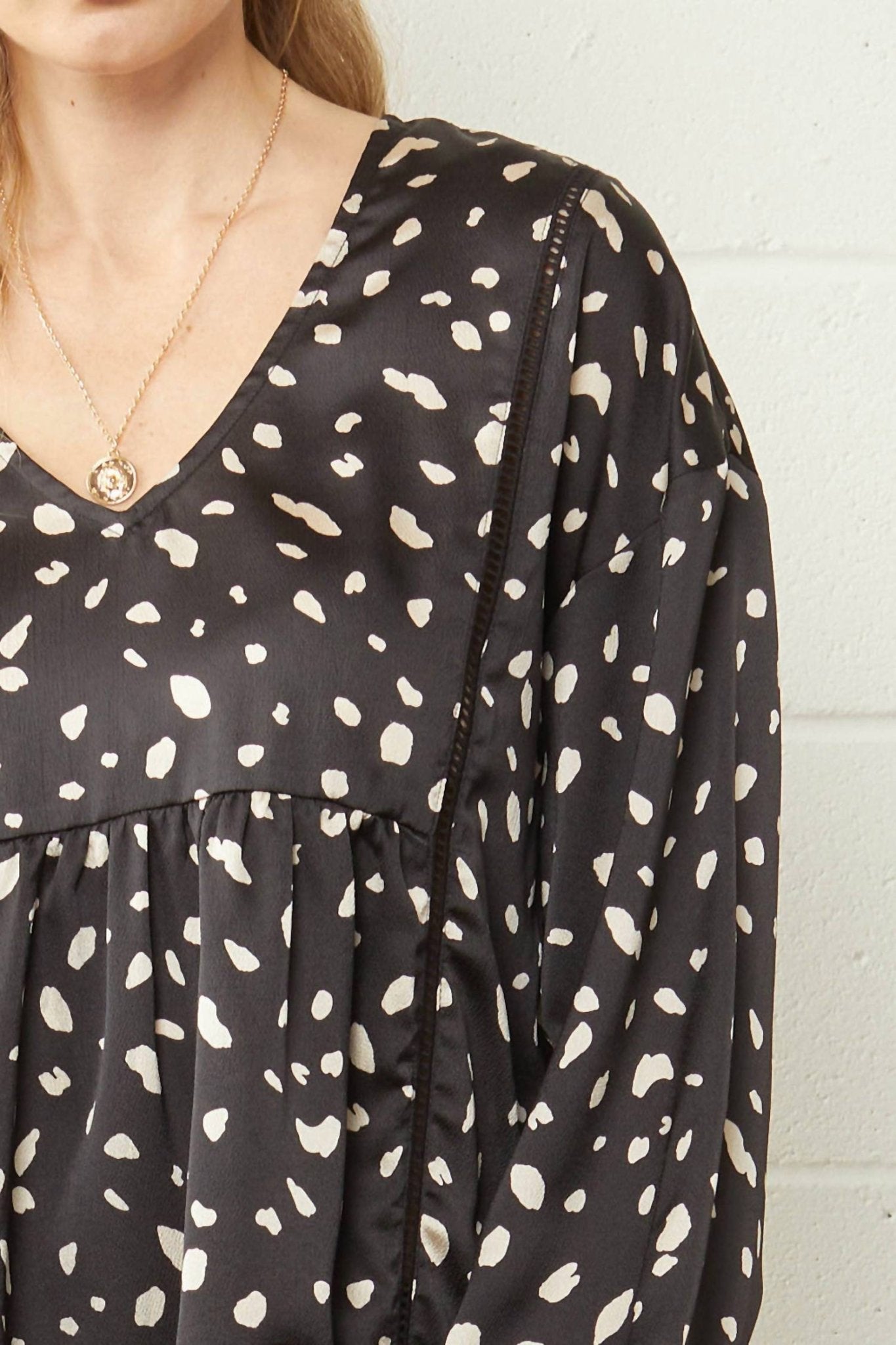 Entro - Leopard & Babydoll Blouse - black - blouses - clothing