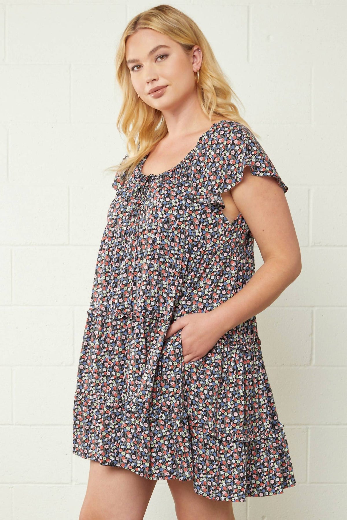 Entro - Micro Floral Tiered Dress - Plus