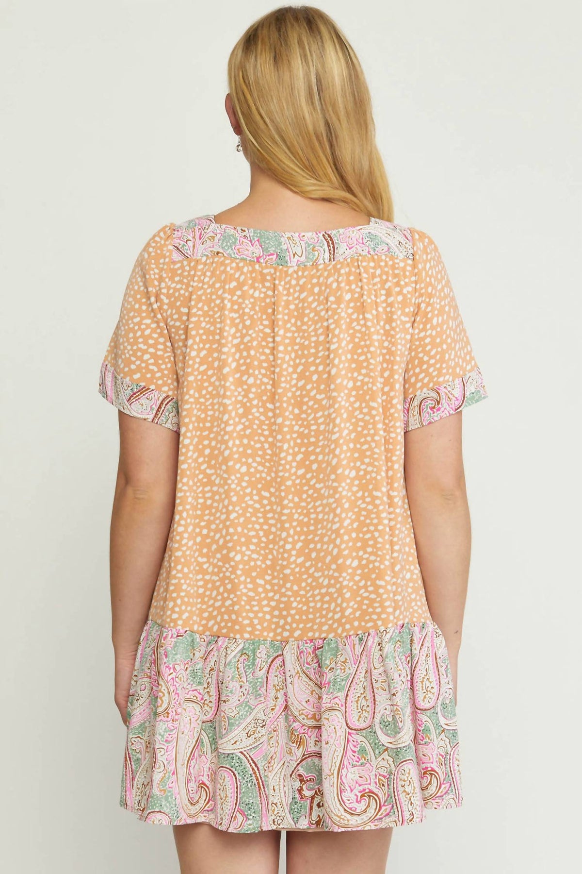 Entro - Mixed Print Square Neck Dress - Plus