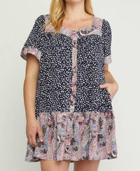 Entro - Mixed Print Square Neck Dress - Plus